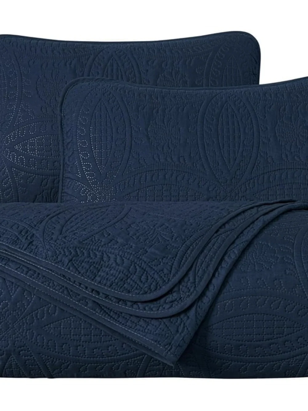 Navy Quilted king 3 piece Bedding Set -